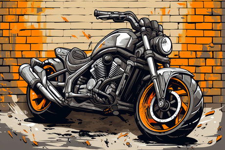 Design file showing detailed motorcycle graffiti art with urban texture and street elements