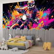 Street art motorcycle wallpaper creating urban vibes in modern teen bedroom