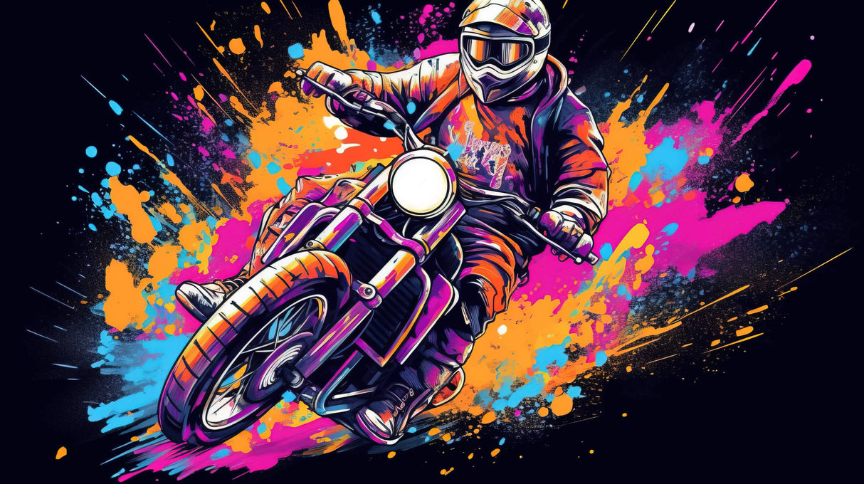 Street art motorcycle design file showing vibrant color splashes and urban details