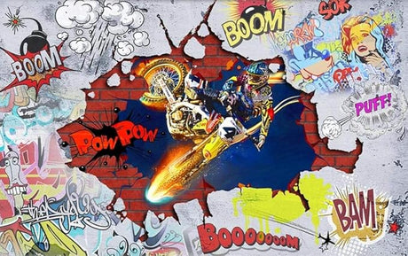 Street art motorcycle graffiti wallpaper design file showing detailed comic style pattern and vibrant colors