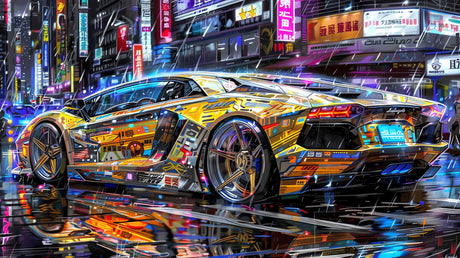 Sports car street art design file showing neon colors and urban style pattern