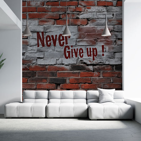 Street art motivational wallpaper creating impact in modern home gym with exercise equipment and natural lighting