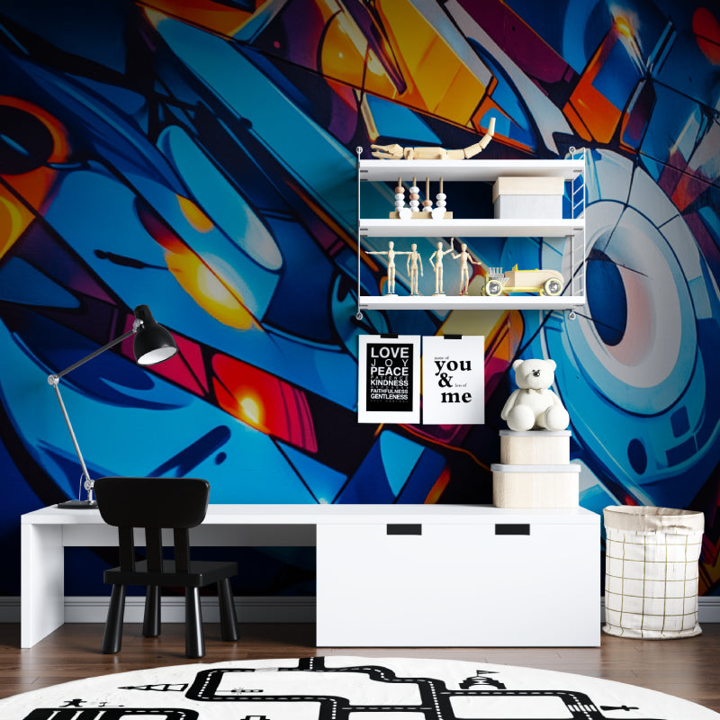 Urban graffiti wallpaper transforming teen bedroom with bold street art style