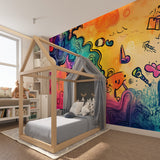 Graffiti explosion mural wallpaper in urban style living room