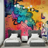 Urban art wall design showcased in creative studio space