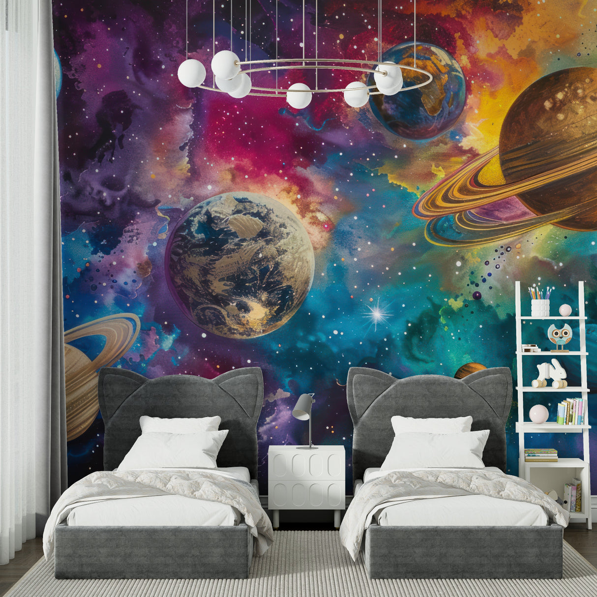 Gaming room featuring street art wall mural with bold geometric patterns