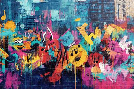 Street art graffiti design file showing detailed musical notes and urban art pattern