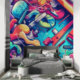 Street art mural creating focal point in contemporary game room setting