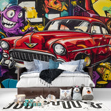 Urban street art wallpaper featured in office space