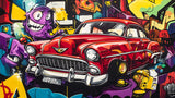 Urban graffiti design file with vintage car and street art elements