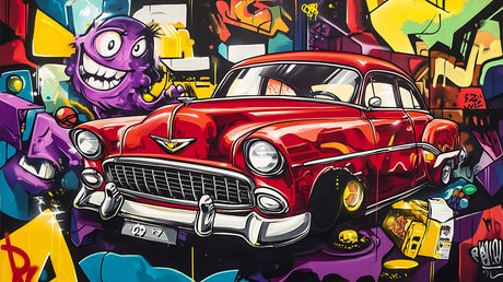 Urban graffiti design file with vintage car and street art elements