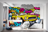 Street style wallpaper showcased in home office space, bringing creative energy