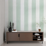 Vertical mint stripes in home office space adding height and sophistication