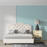 Green striped wallpaper adding visual height to a contemporary hallway