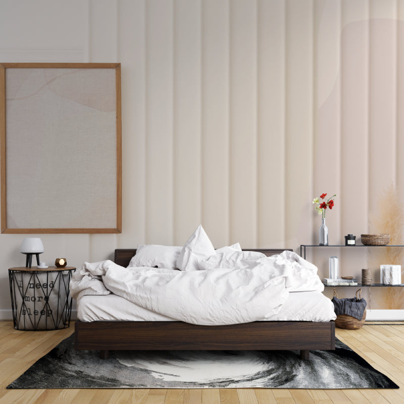 Beige striped wall mural in contemporary dining room creating elegant atmosphere