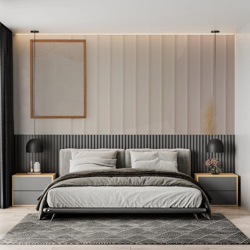 Vertical stripe mural in hallway showing full height impact