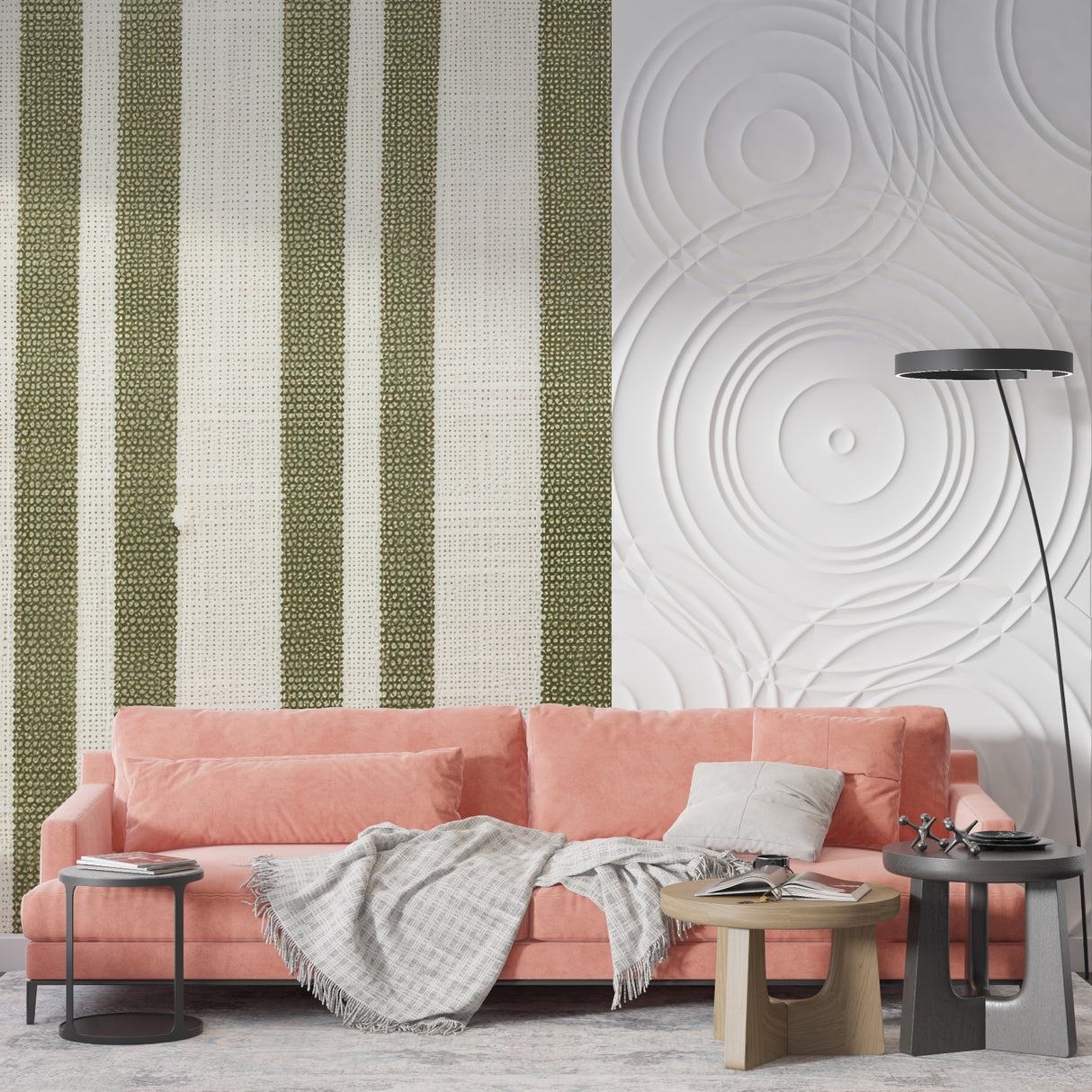 Vertical green stripes in a home office setting, adding professional elegance