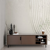 Textured stripe wall mural in contemporary bedroom creating height and depth