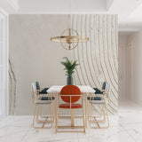 Linear wallpaper design in modern home office with clean lines and natural tones