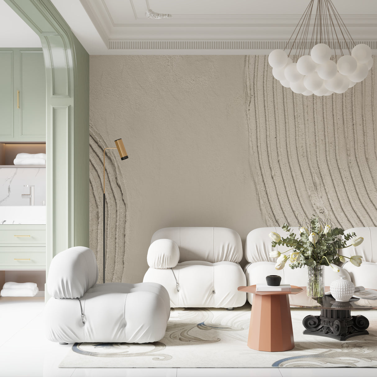 Vertical striped wallpaper in dining room showing elegant texture and pattern flow