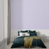 Striped lavender wall mural in a home office showing vertical pattern detail
