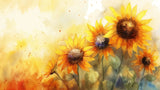 Papel Pintado Mural de Girasoles | Flores Amarillas en Acuarela