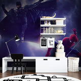 Batman and Spiderman wall mural displayed in teen bedroom with contemporary furniture