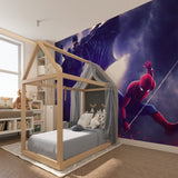 Batman and Spiderman mural creating focal point in modern living space
