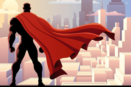 Superhero city skyline wallpaper design file showing detailed cape and architecture pattern