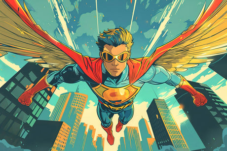 Superhero wallpaper design file showing dynamic comic book style pattern with bold colors