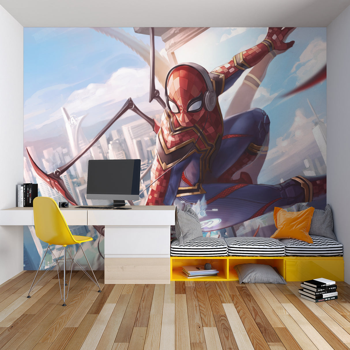 Comic book hero design enhancing family entertainment room