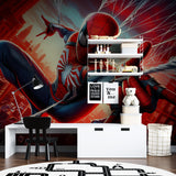Spider hero wallpaper displayed in a teen gaming room creating an epic atmosphere