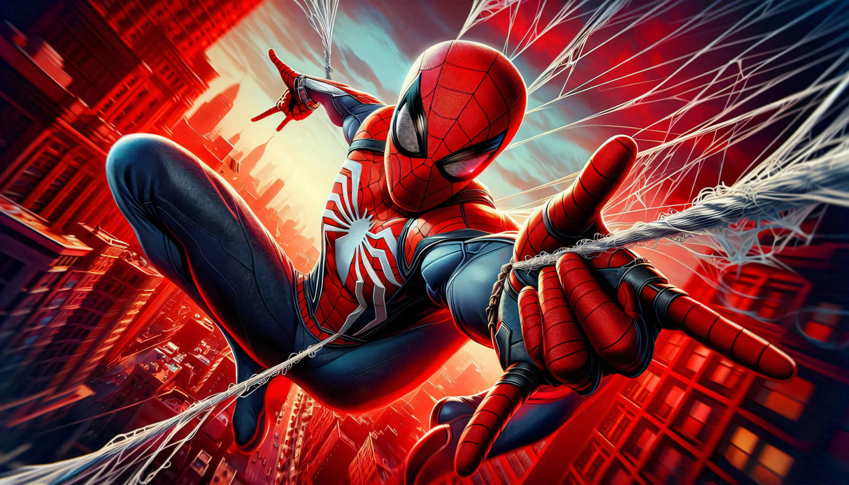 Superhero wallpaper design file showing detailed web effects and dynamic action pose