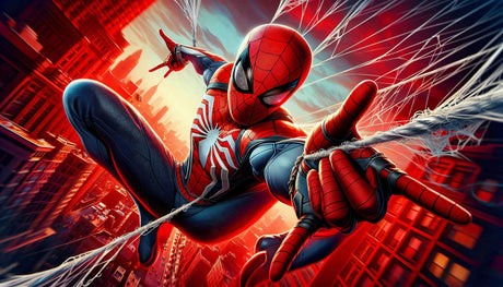 Superhero wallpaper design file showing detailed web effects and dynamic action pose