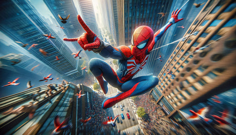 Superhero wallpaper design file showing detailed urban action scene pattern