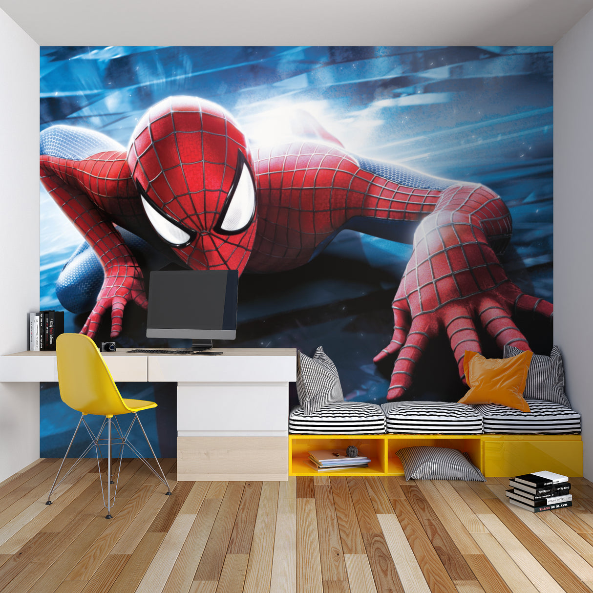 Action hero wallpaper transforming modern game room space