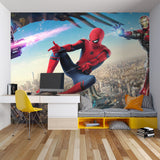 Marvel-inspired mural adding energy to a modern family room