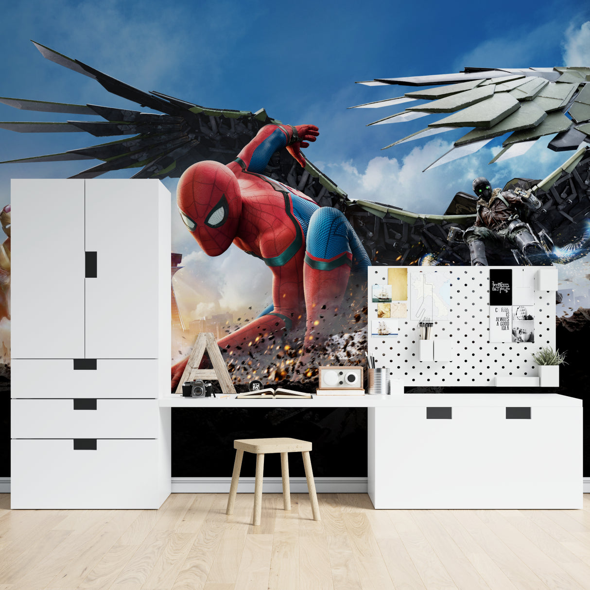 Superhero wallpaper transforming a playroom into an action-packed gaming zone