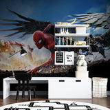 Spider-Man action scene wallpaper making a statement in a modern family room