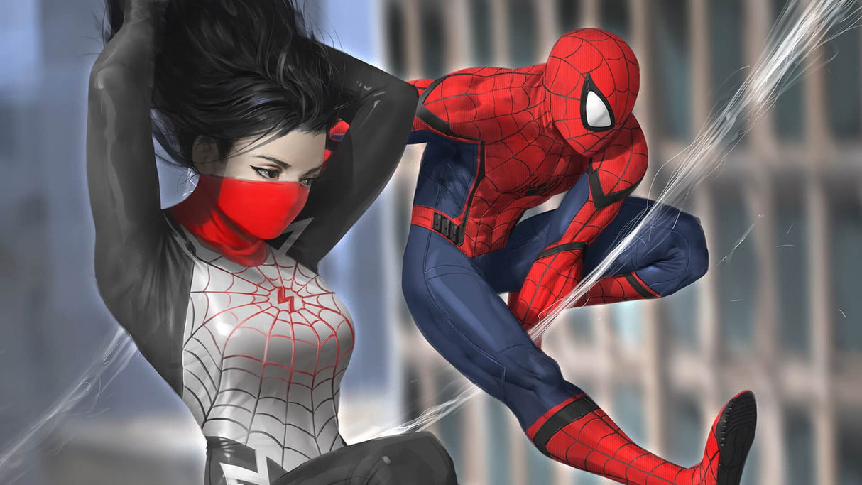 Spider-Man and Gwen design file showing detailed superhero artwork pattern