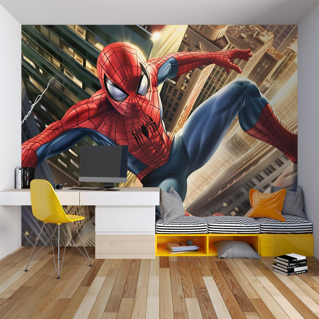 Comic book wall mural displayed in a collector's entertainment room