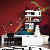 Superhero wallpaper bringing Spider-Man action to life in a playroom setting