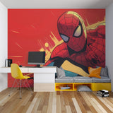 Superhero wall design featuring Spider-Man in a collector's media room