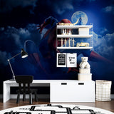 Spider-Man wall mural creating magical atmosphere in child's study corner