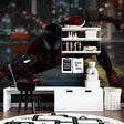 Spider-Man wallpaper bringing action to modern teen bedroom with LED lighting effects