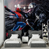 Spider-Man vs Venom mural creating impact in a contemporary living space