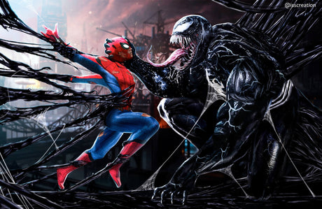 Spider-Man vs Venom battle design file showing intricate details and vivid colors