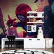 Superhero wallpaper mural bringing excitement to a modern kids bedroom with blue and red tones