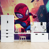 Spider hero wall mural showcased in a vibrant gaming room setup