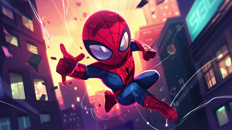 Spider hero design file showing detailed web patterns and vibrant color scheme